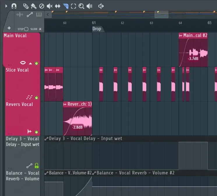 Edición vocal en FL Studio Timeline