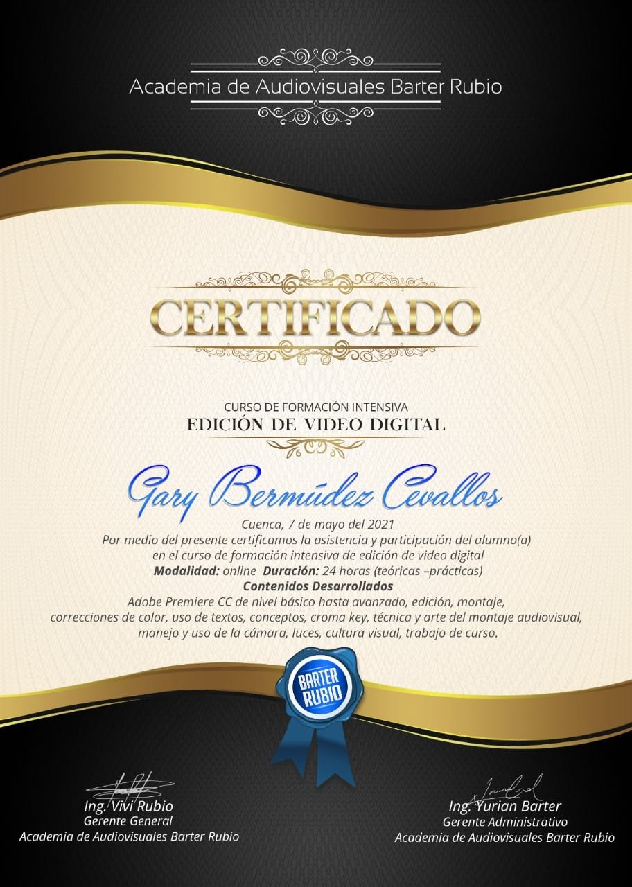Certificado Curso de Edición de Video